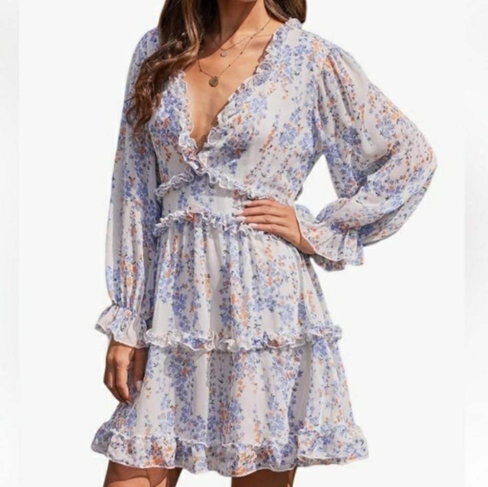 Floral Ruffled Mini Dress - Size Medium - Picture 10 of 11